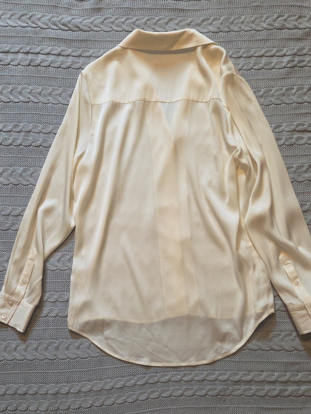 Quince Washable Stretch Silk Long Sleeve Notch Collar Blouse Top Cream Womens M - Picture 8 of 9